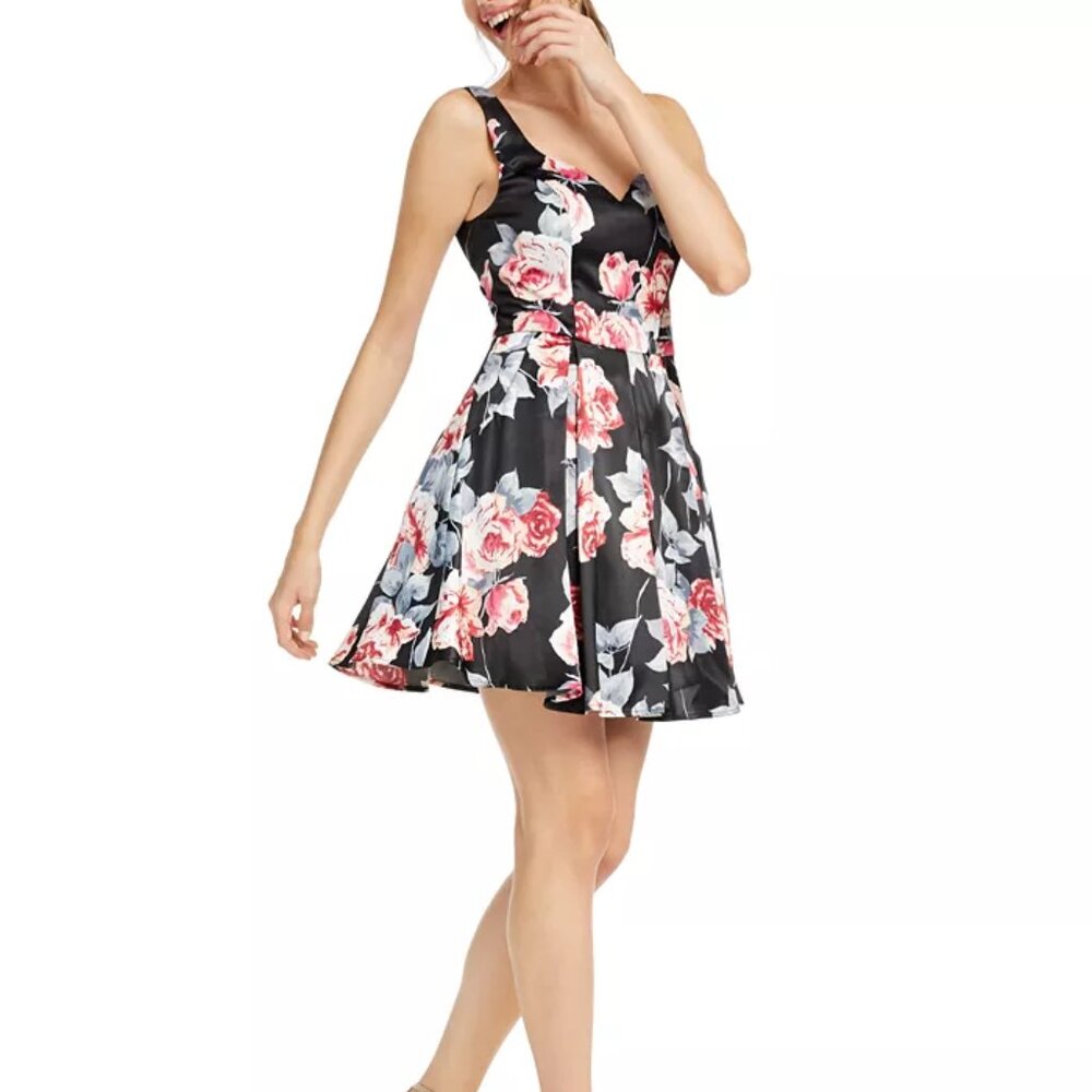 Trixxi Juniors Floral Print Fit & Flare Dress NWT